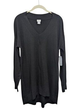 NEW Chico’s Black Cashmere Blend V-Neck Tunic Sweater Quiet Luxury Size 1 Medium